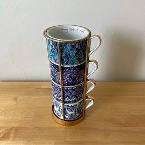 Lilly Pulitzer “Sunny State of Mind” Set of 4 Stacking Cappuccino Mugs & Holder